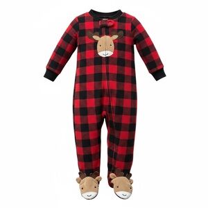 Child of Mine by Carter’s Red Buffalo Plaid Moose Footed Sleeper 3–6M